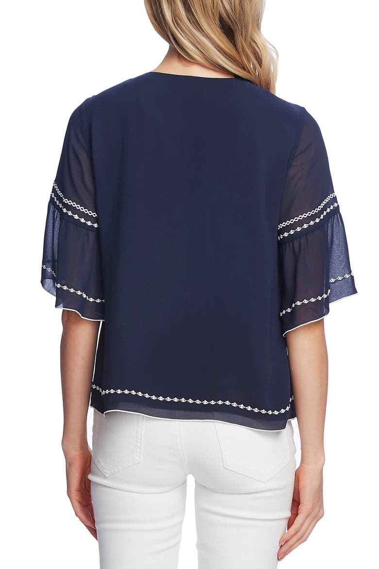 Embroidered Bell Sleeve Chiffon Blouse, Alternate, color, MOOD INDIGO