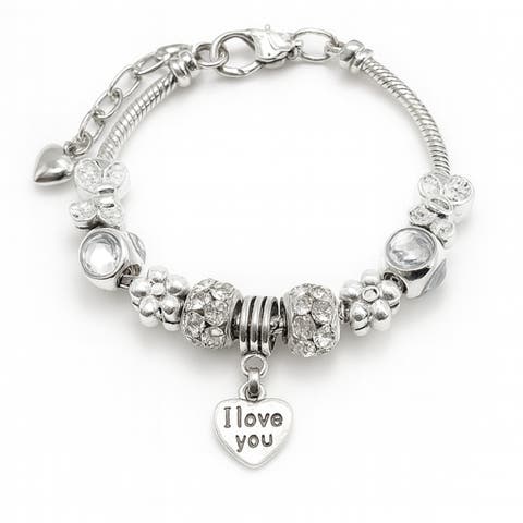 I Love You Crystal Heart Charm Bracelet