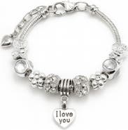 Donatello Gian I Love You Crystal Heart Charm Bracelet