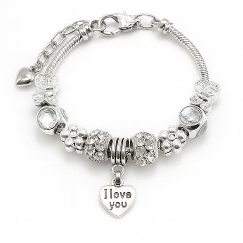 Donatello Gian I Love You Crystal Heart Charm Bracelet In Metallic