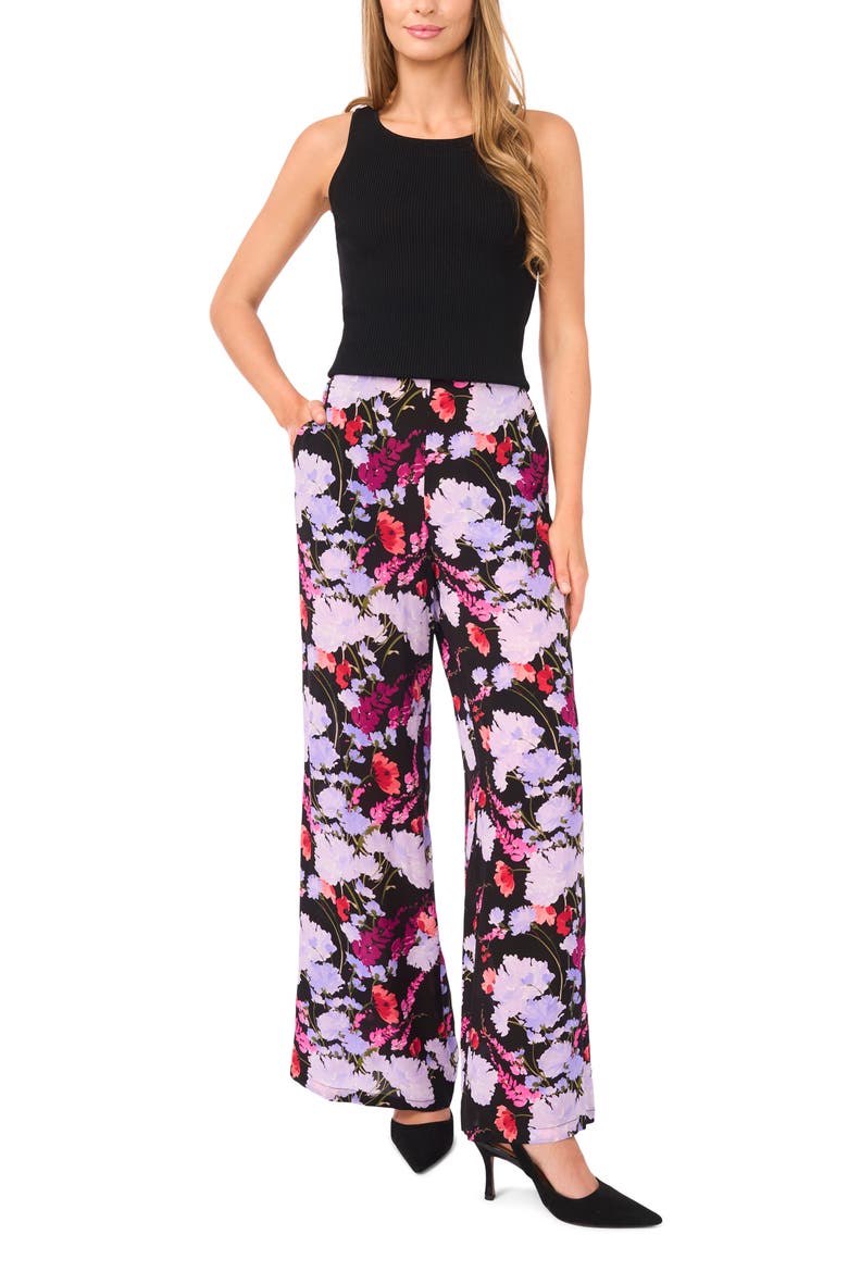 Maya Floral Wide Leg Pants, Alternate, color, RICH BLACK