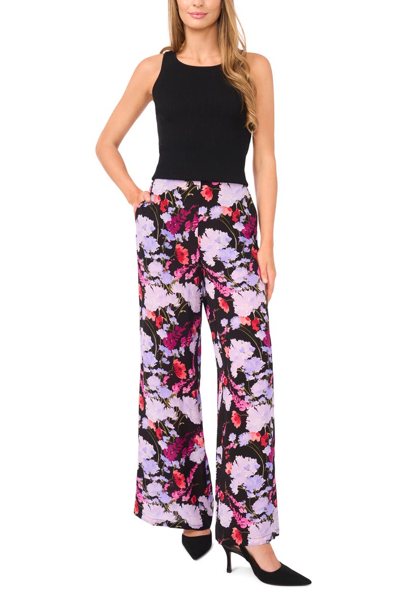 Ted Baker Maya Floral Wide Leg Pants, Alternate, color, Rich Black