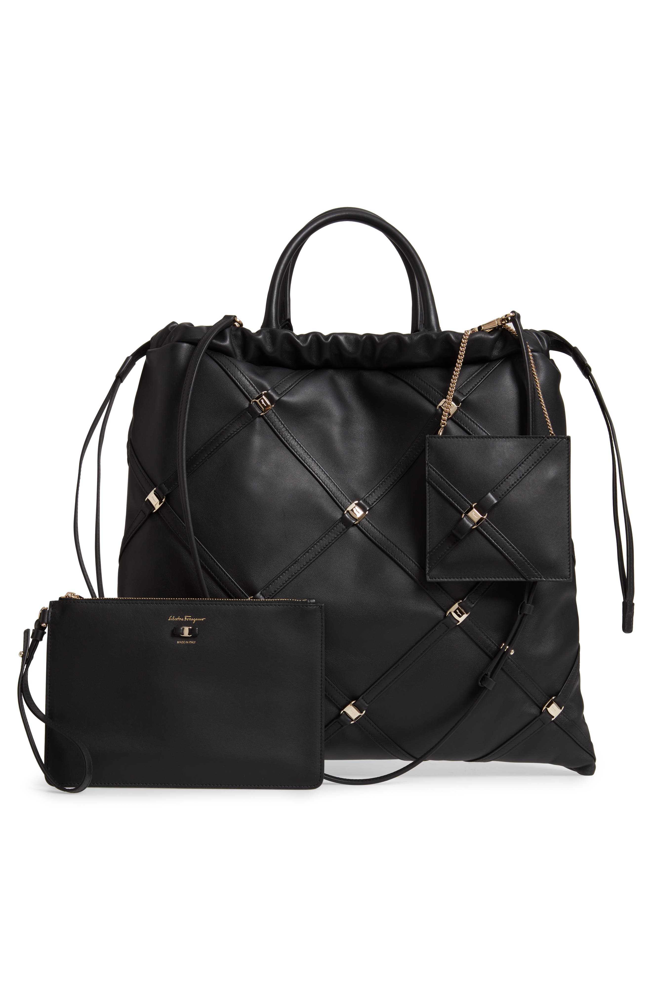 FERRAGAMO Salvatore Ferragamo Vara Caged Calfskin Leather Tote, Alternate, color, 