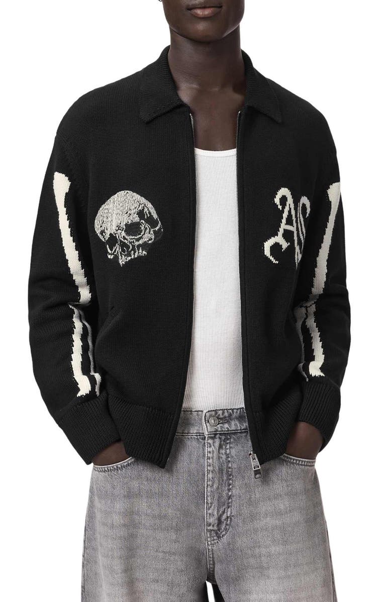 AllSaints Adrian Zip Cardigan, Alternate, color, Black