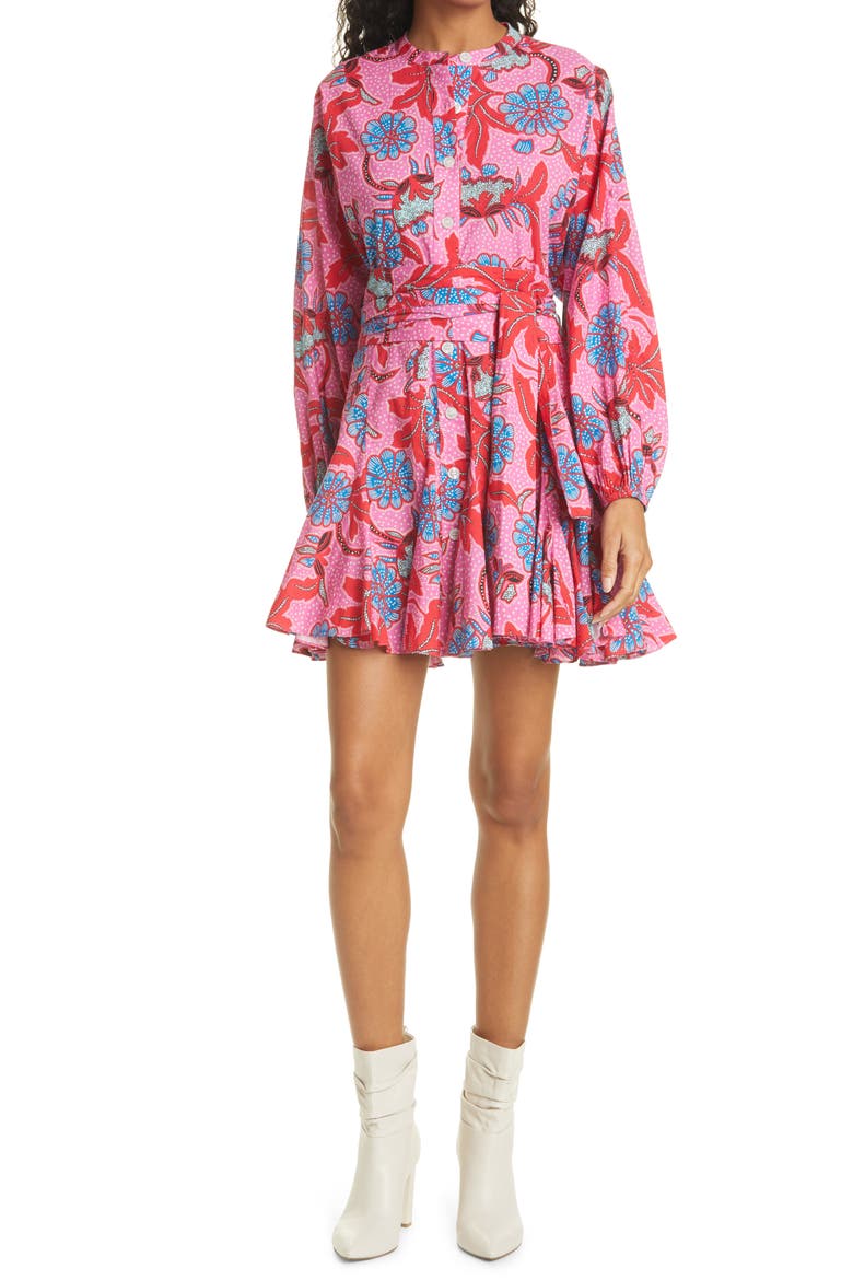 Emma Print Long Sleeve Cotton Shirtdress, Main, color, RED PSYCHEDELIC FLOW
