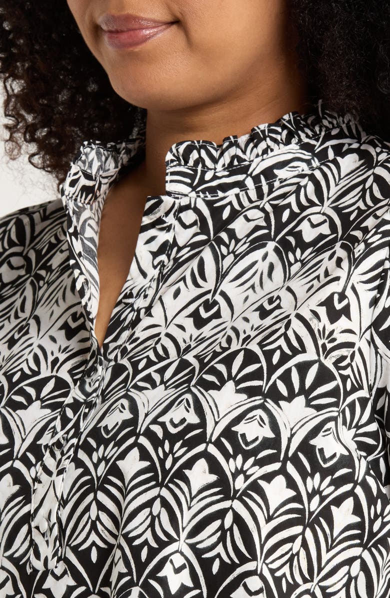 SUGARLIPS La Palma Floral Puff Sleeve Cotton Top, Alternate, color, Black-White