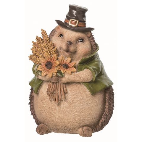 Brown Autumn Woodland Animal with Bouquet Resin Decoration