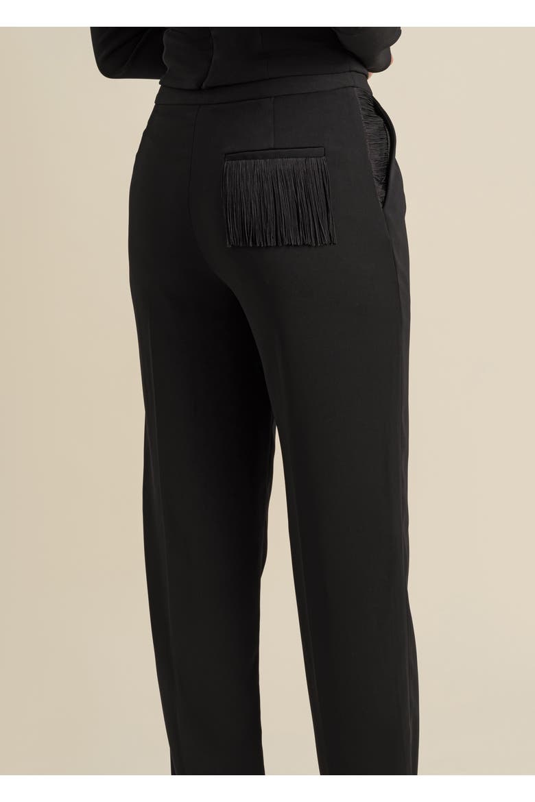 Medusa Fringe Loose-Fit Double-Pleat Stretch Crepe Trousers, Alternate, color, Black