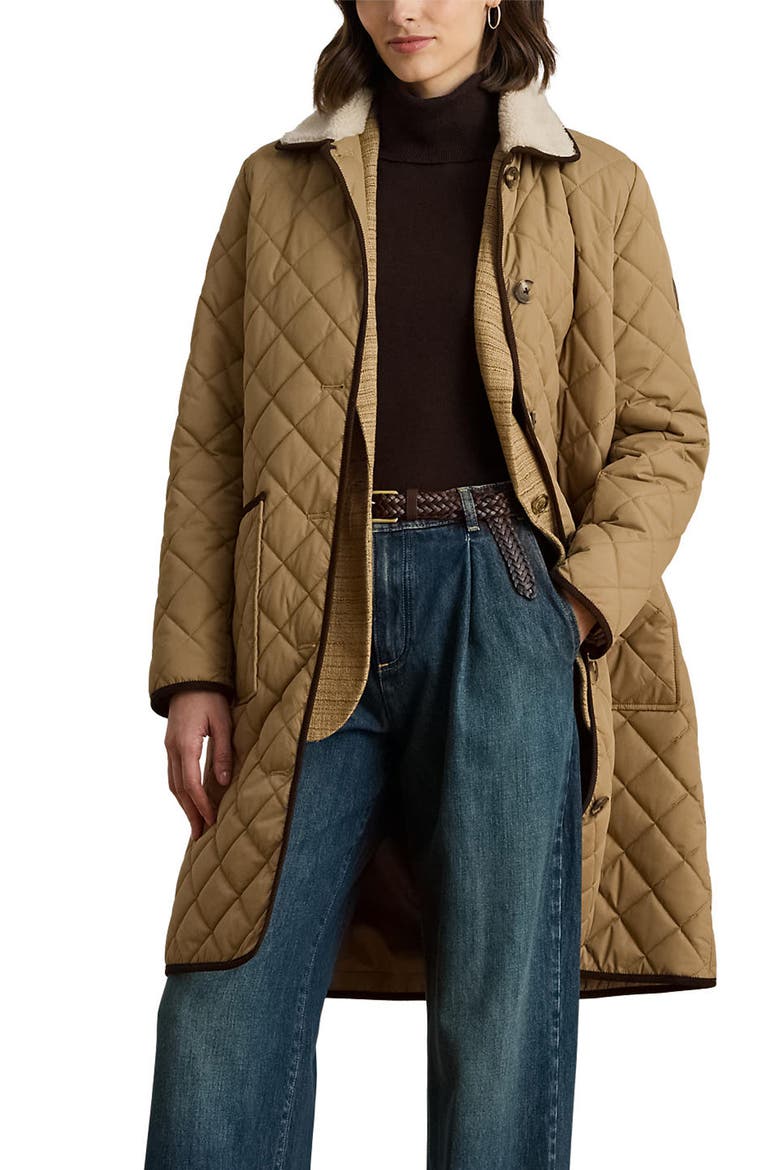 Corduroy Collar Diamond Quilted Coat, Main, color, CLASSIC CAMEL