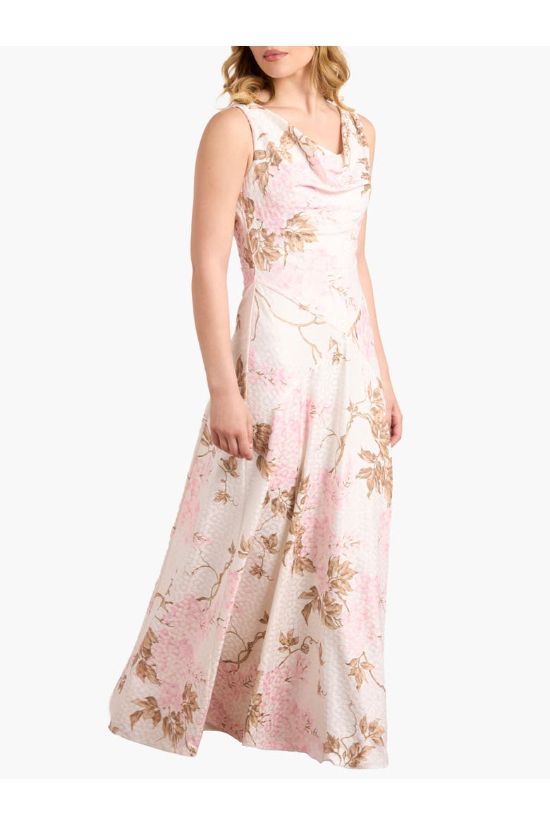 Wisteria Jacquard Cowl Neck Gown, Main, color, Optic White/Pink