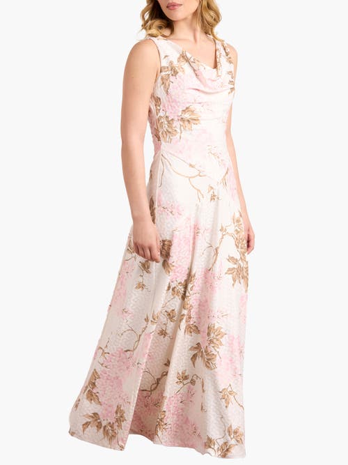 Needle & Thread Wisteria Jacquard Cowl Neck Gown In Optic White/pink