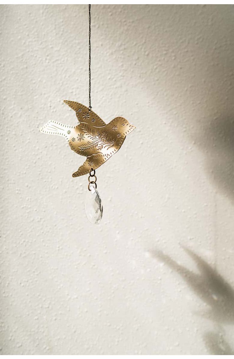 Matr Boomie Surya Bird Engraved Brass Suncatcher, Alternate, color, Gold