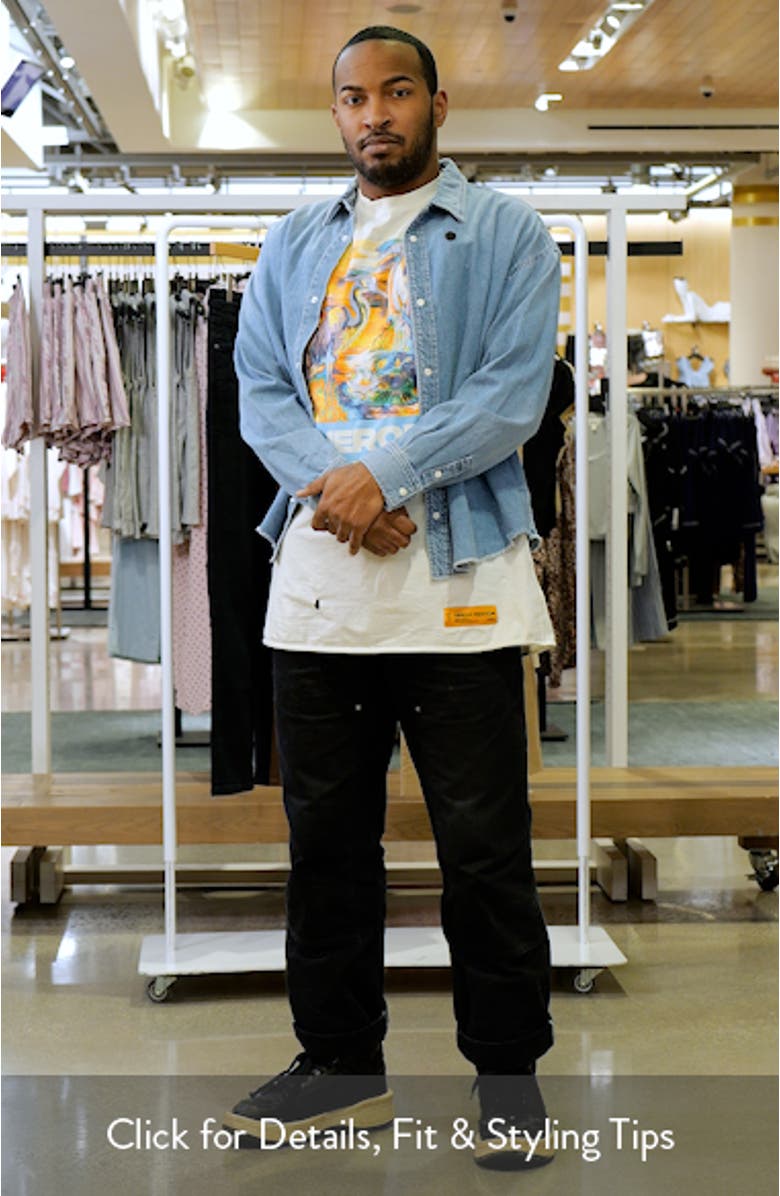 Relaxed Fit Distressed Denim Snap-Up Shirt, sales video thumbnail