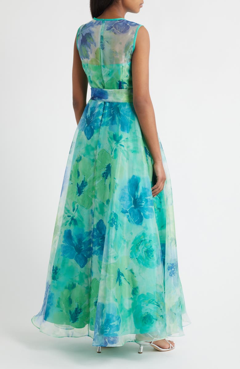 Eliza J Floral Illusion Neck Organza Ballgown, Alternate, color,