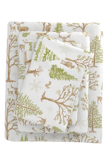 Woven & Weft Animal Lodge Cotton Flannel Sheet Set In Green