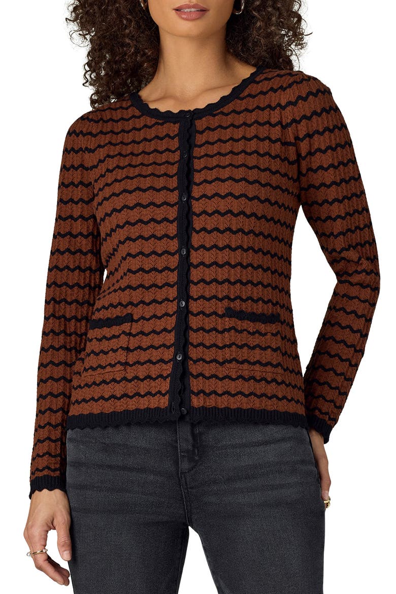 Stripe Round Neck Cardigan, Main, color, UMBER/ BLACK