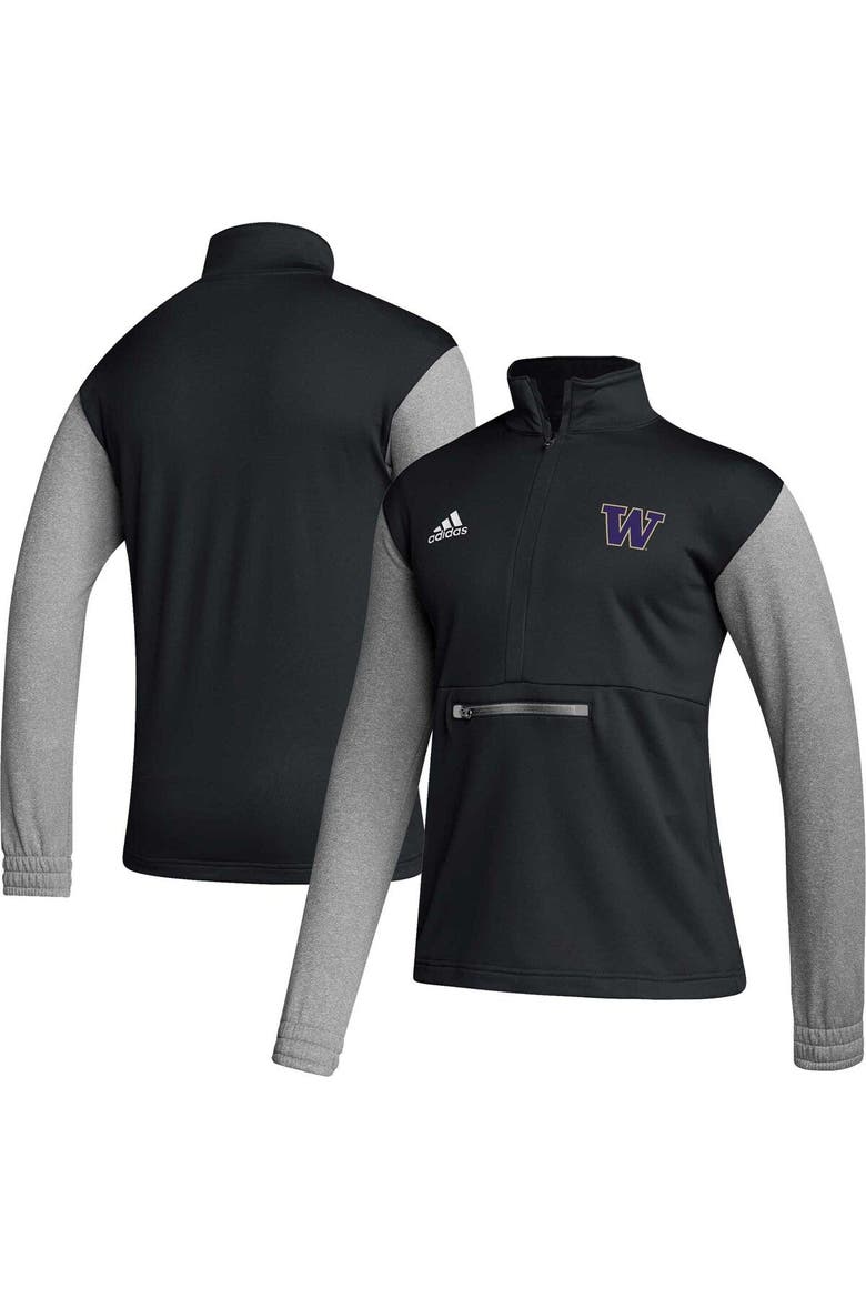 Men's adidas Black Washington Huskies Sideline AEROREADY Half-Zip Top, Main, color, Black