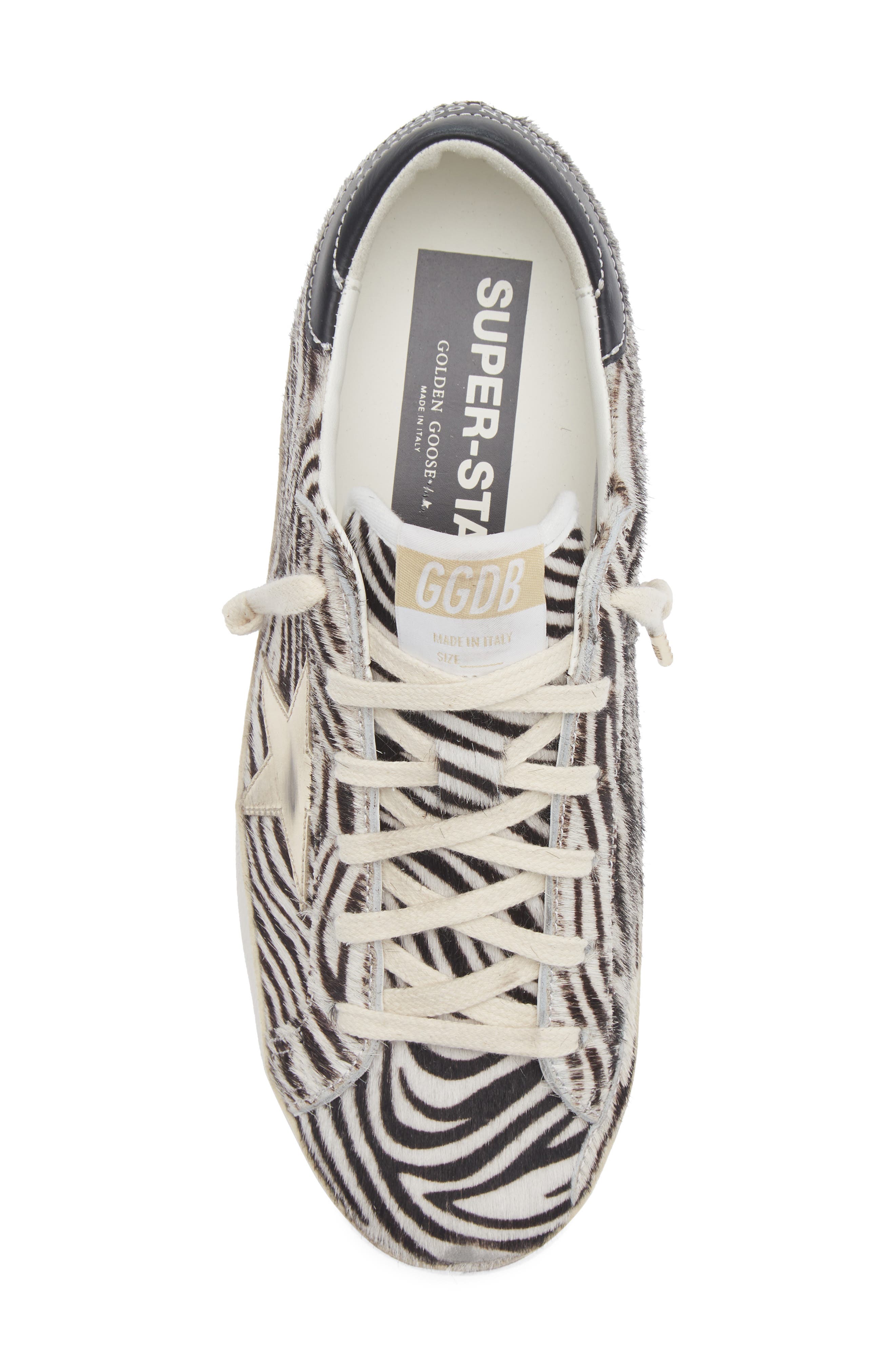 Golden Goose Super-Star Zebra Print Genuine Calf Hair Low Top Sneaker, Alternate, color, White/ Black/ Platinum