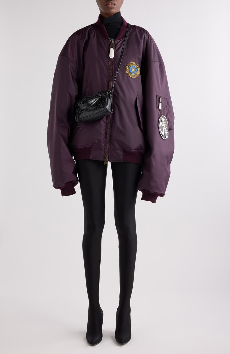 Logo Patch Oversize Nylon Bomber Jacket