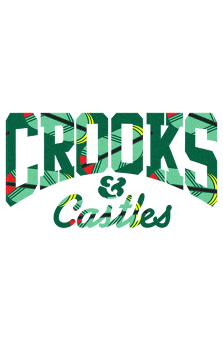 Crooks & Castles Men's Crooks & Castles Green Tropical Print Graphic T-Shirt, Alternate, color, White