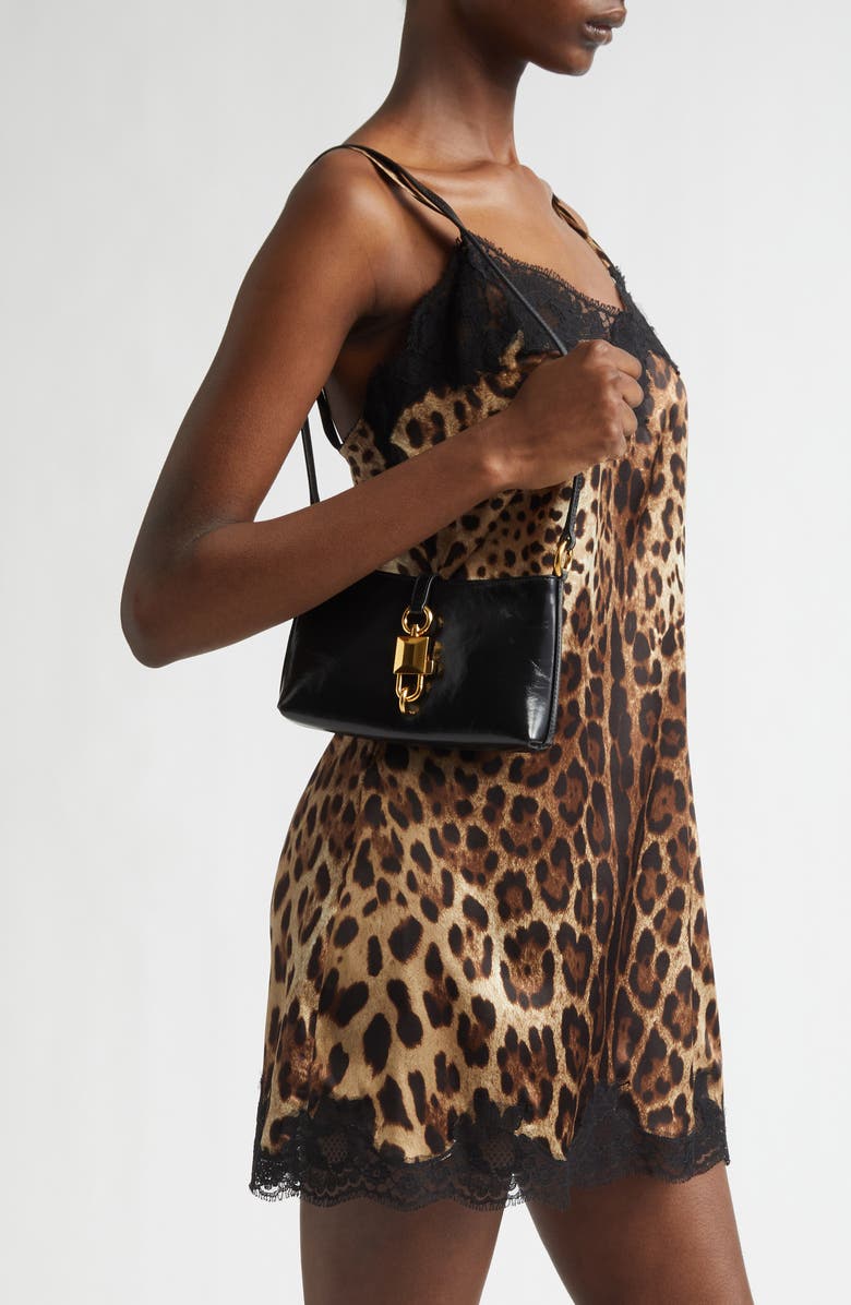 Dolce&Gabbana Sicilian Street Lock Leather Shoulder Bag, Alternate, color, 80999 Nero