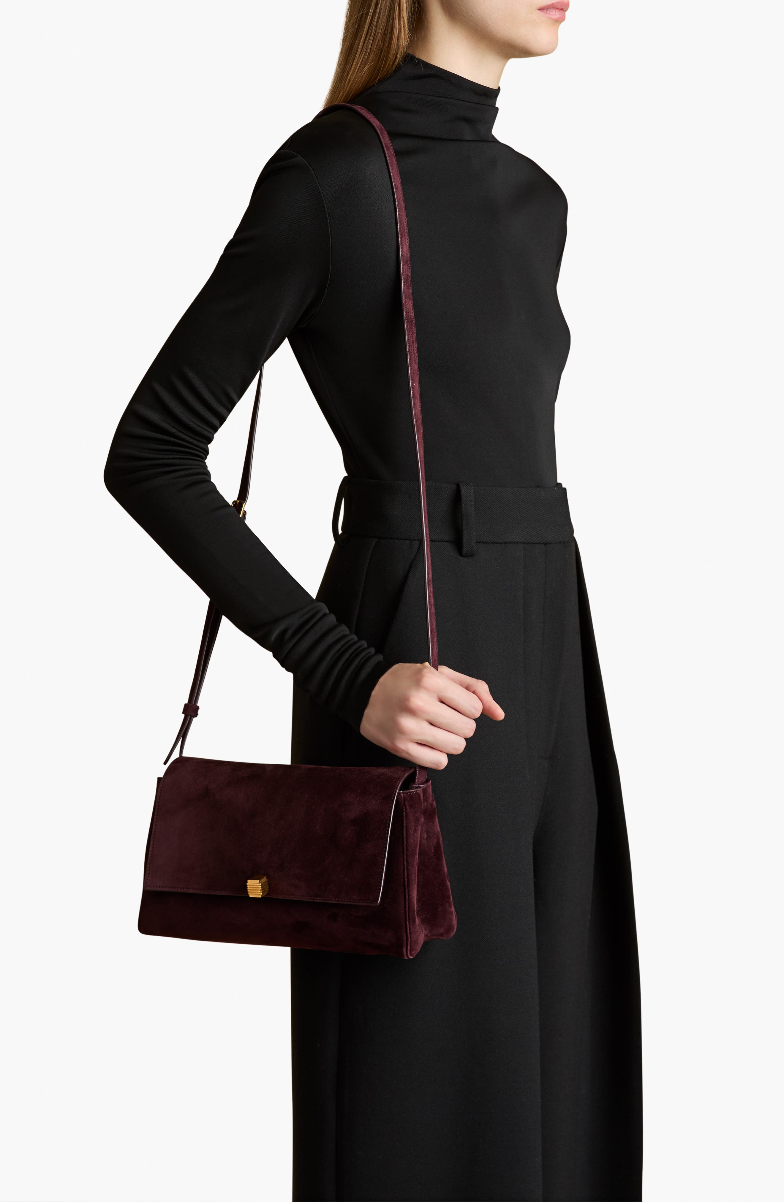 Khaite Audrey Suede Crossbody Bag, Alternate, color, Eggplant