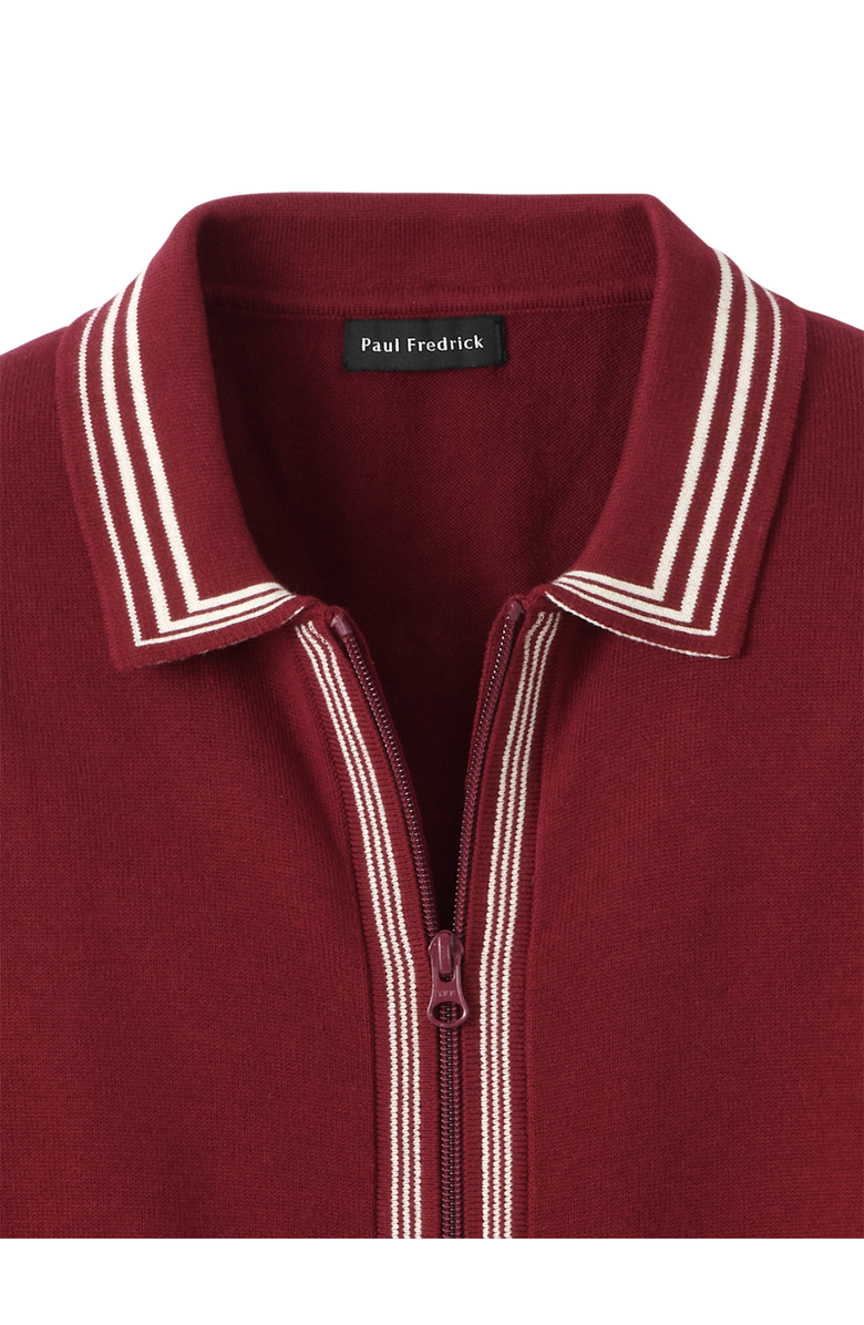 Paul Fredrick Cotton Full Zip Polo, Alternate, color, Burgundy