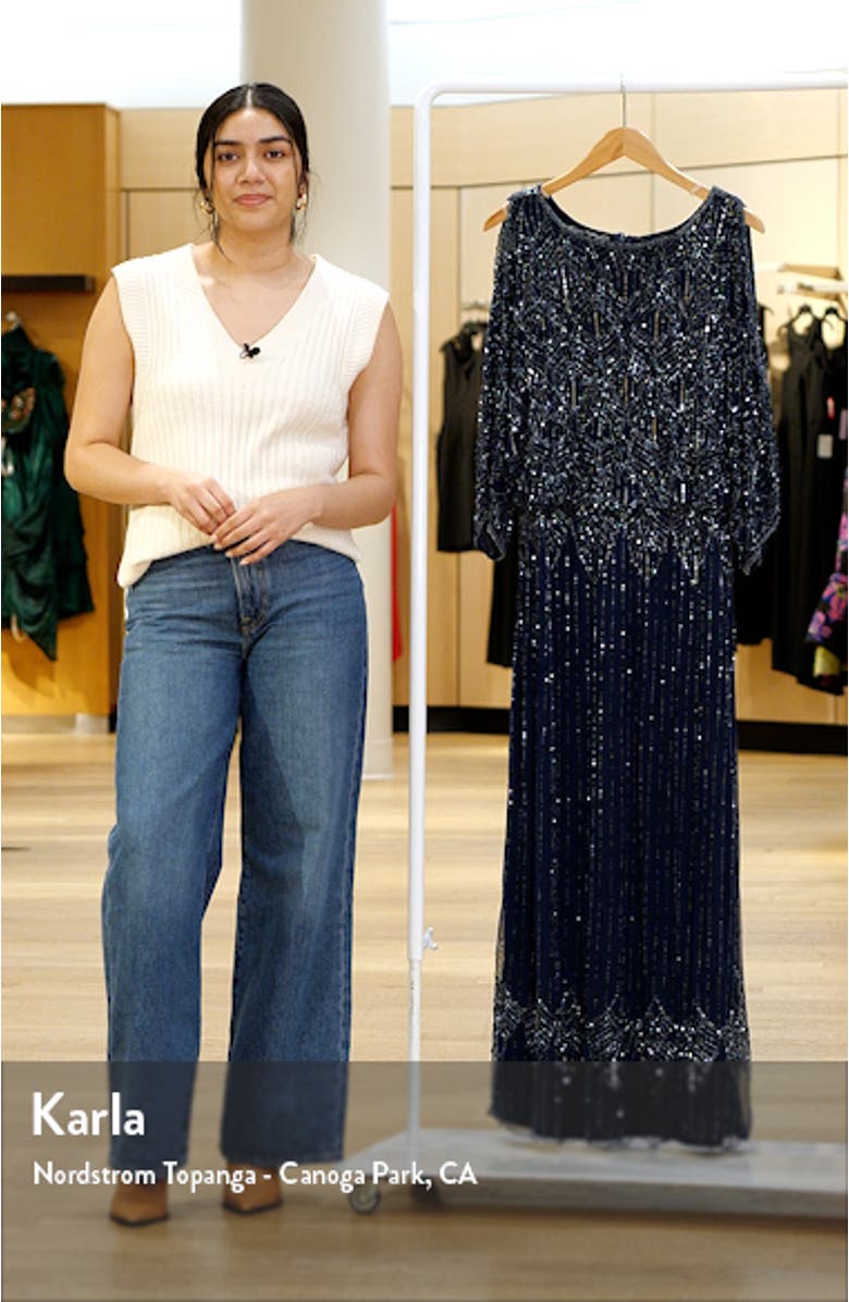 Beaded Cold Shoulder Blouson Gown, sales video thumbnail