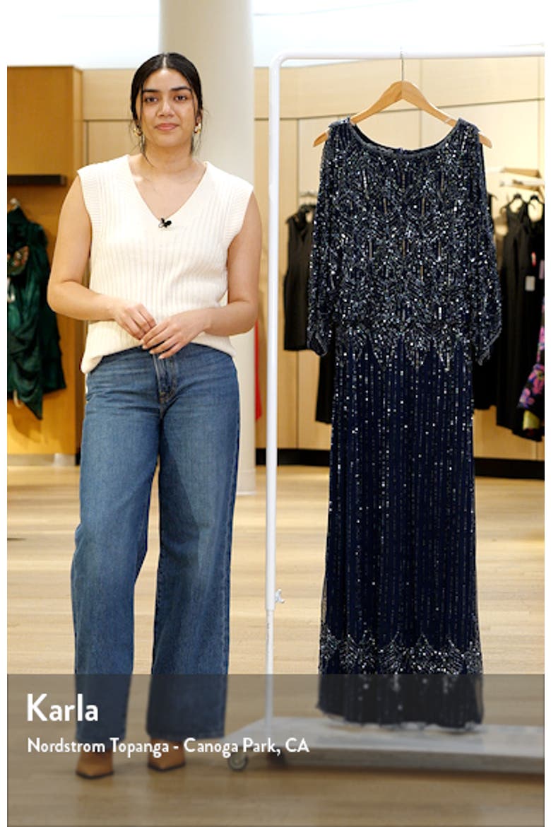 Beaded Cold Shoulder Blouson Gown video
