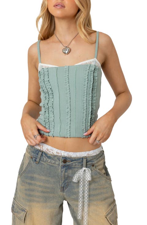 Ruffled Lace Trim Crop Camisole