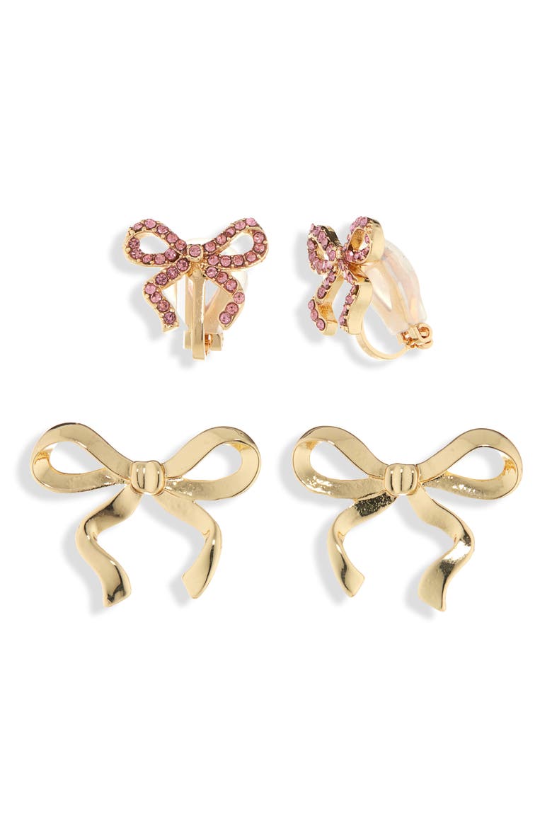 Match with Mama Set of 2 Bow Clip-On & Stud Earrings, Alternate, color, GOLD