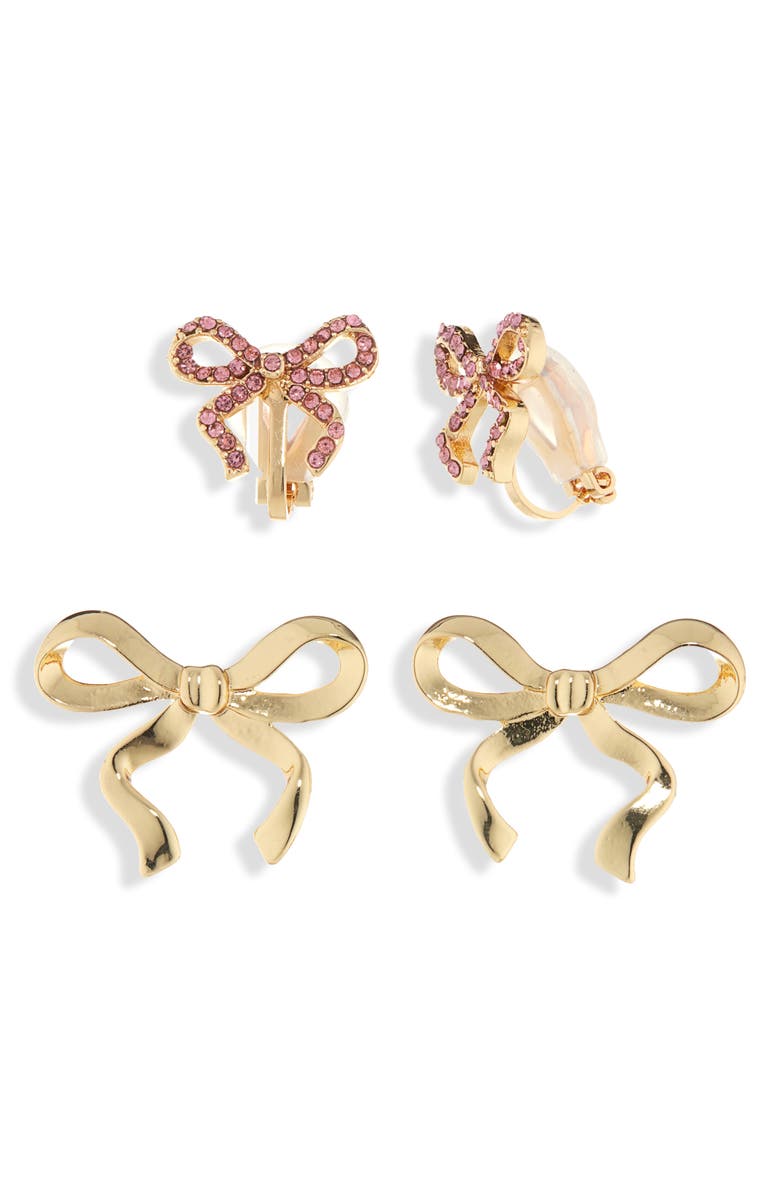 BaubleBar Match with Mama Set of 2 Bow Clip-On & Stud Earrings, Alternate, color, Gold