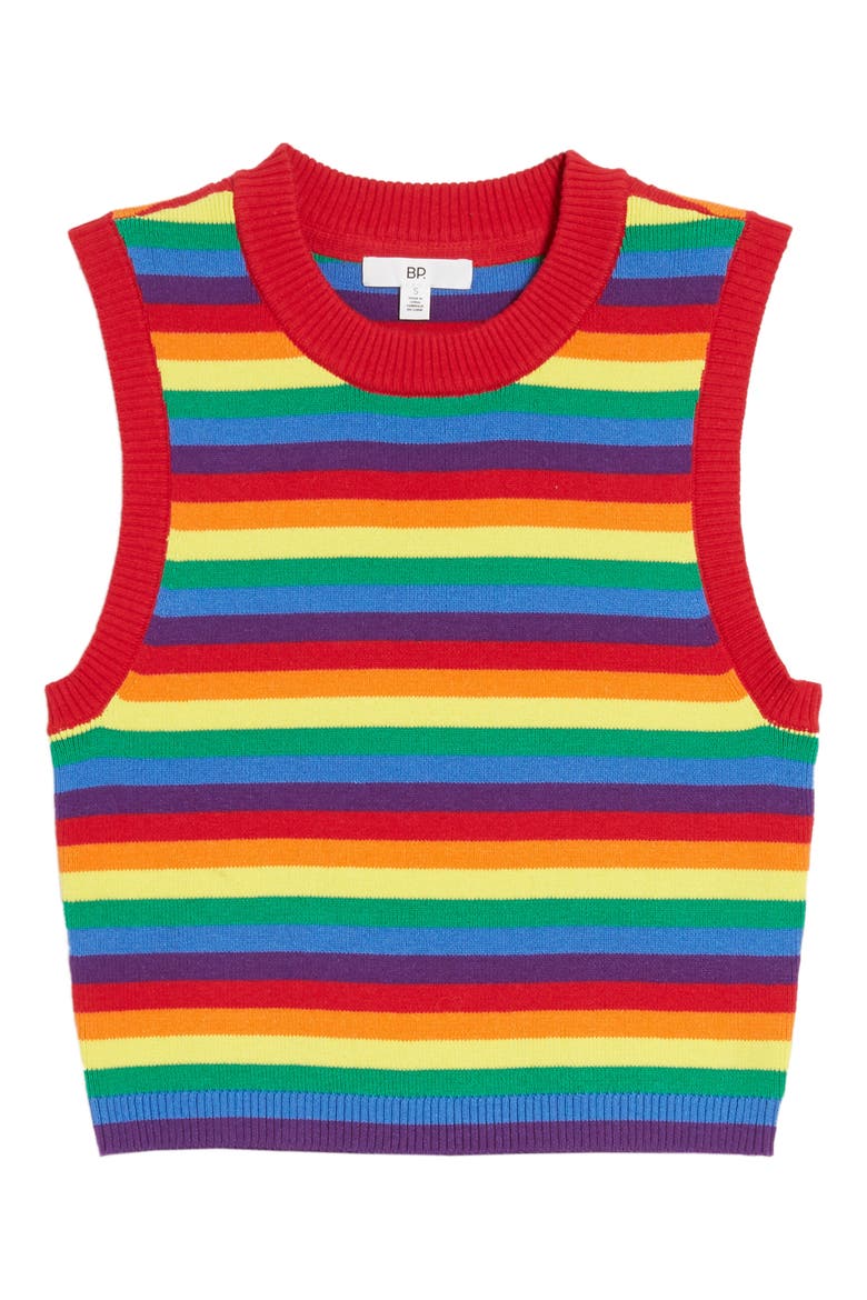 Be Proud by BP. Gender Inclusive Stripe Crop Sweater Tank, Main, color, RED RAINBOW STRIPE