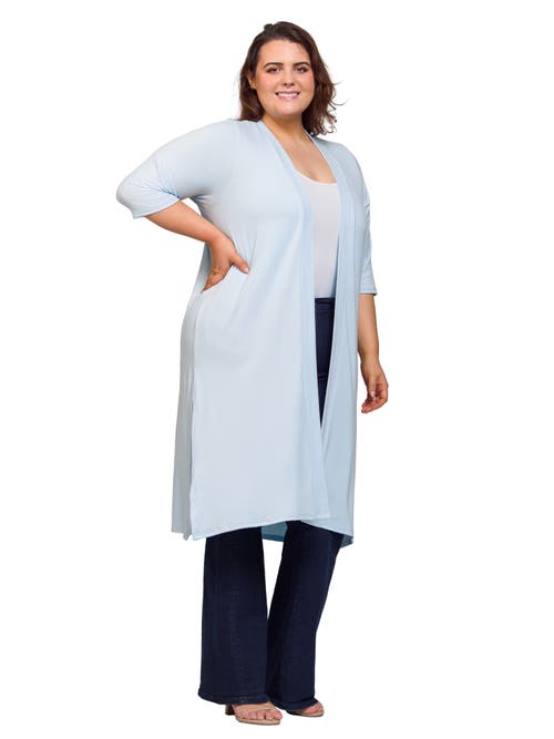 24seven Comfort Apparel Open Front Knee Length Duster Cardigan In Blue