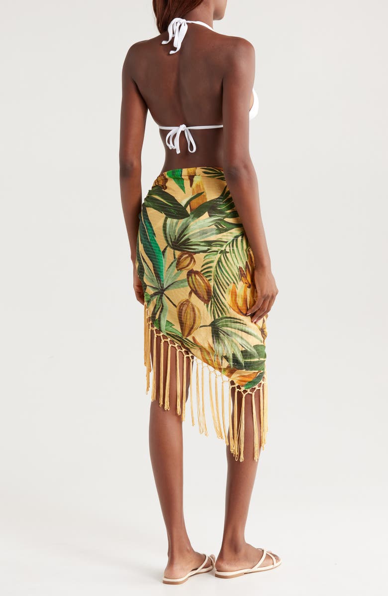 FARM Rio Bananart Metallic Stripe Fringe Trim Cover-Up Skirt, Alternate, color,