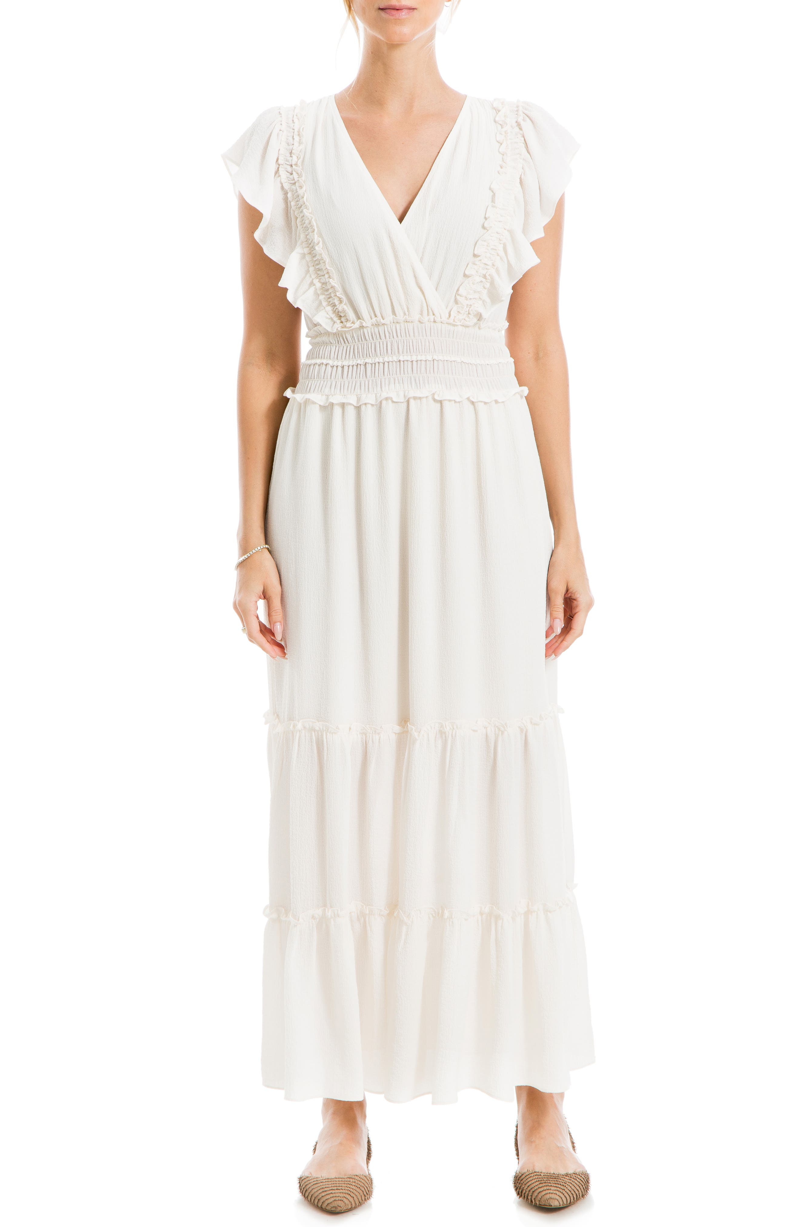 MAX STUDIO Pebble Crepe Flutter Sleeve Maxi Dress