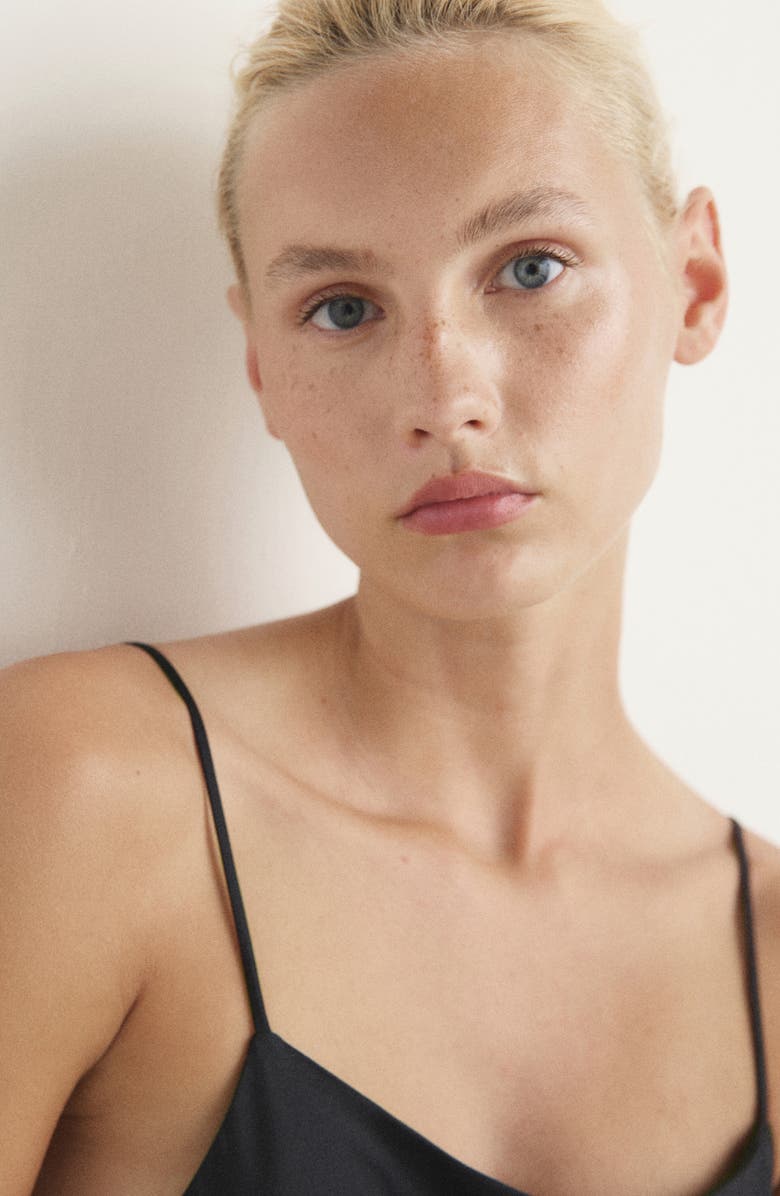 MANGO Satin Midi Nightgown, Alternate, color, Charcoal