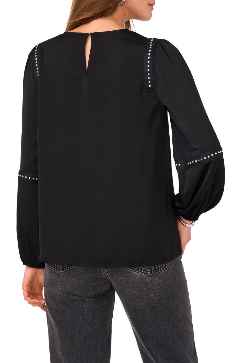 Stud Detail Rumple Satin Top, Alternate, color, RICH BLACK