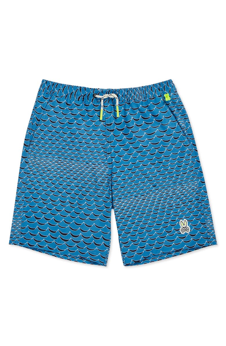 Psycho Bunny Kids' Haines Wave Pattern Swim Trunks, Main, color, 