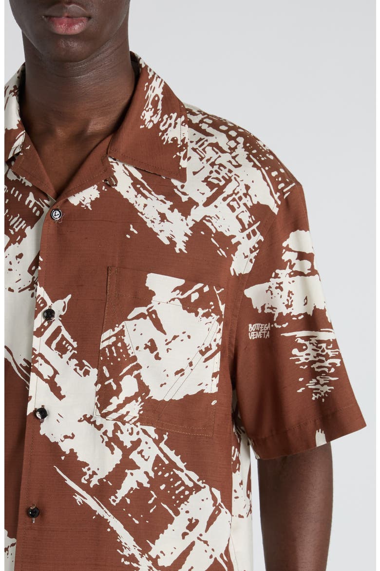 Postcard Print Silk Blend Camp Shirt, Alternate, color, 2154 PECAN/ DOVE