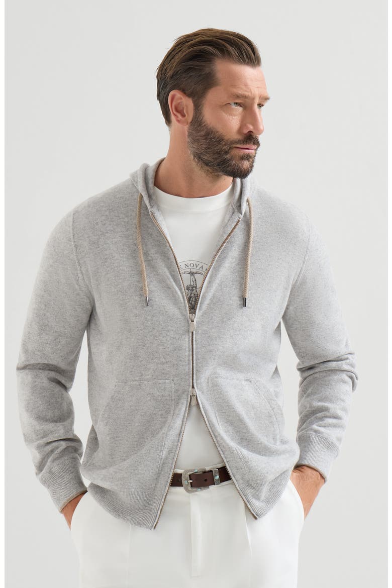 Cashmere sweatshirt-style cardigan with hood, Main, color, Pebble