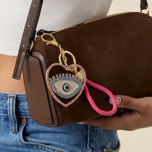 Jessica Simpson Evil Eye Heart Keychain With Pink Strap In Multi