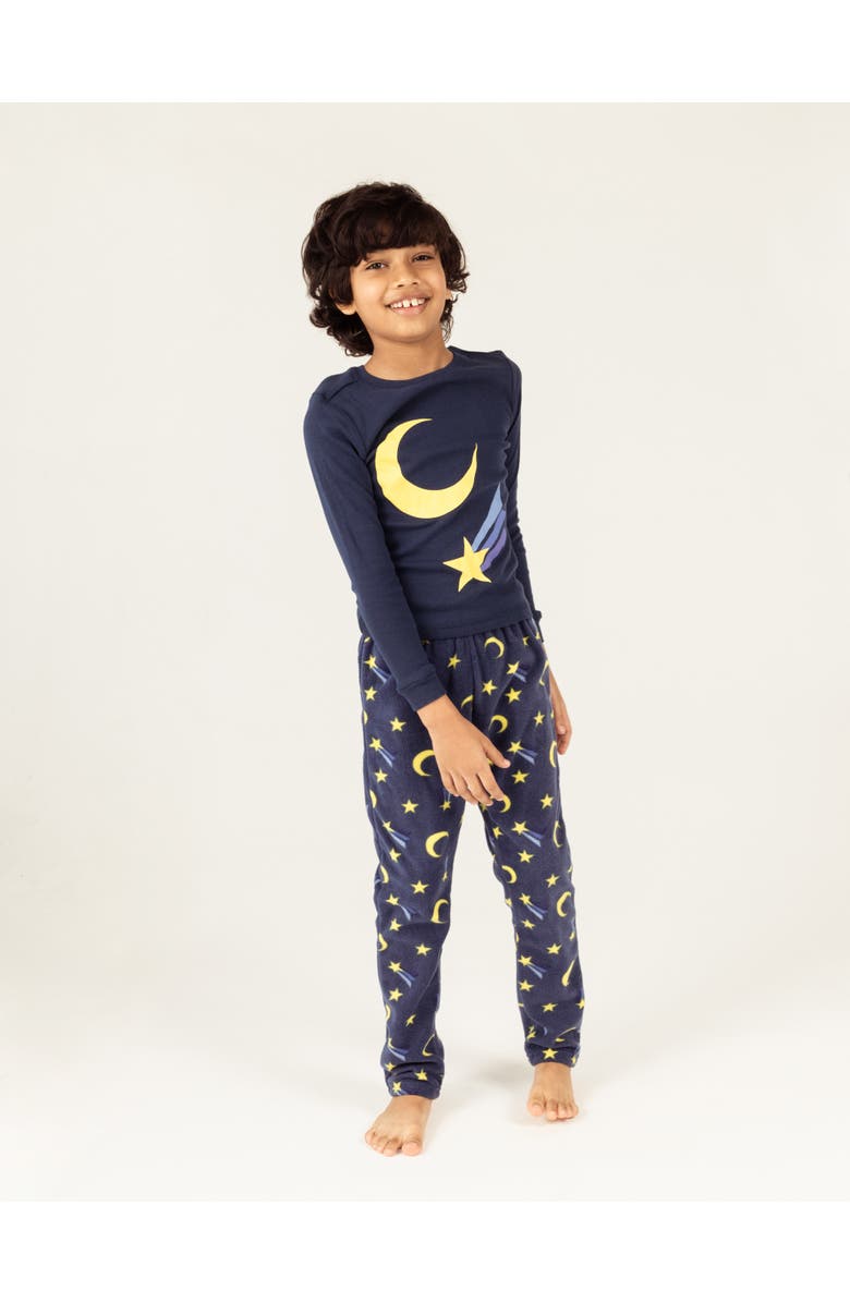 Leveret Kids Cotton Top & Fleece Pants Printed Matching Family Holiday Pajamas, Alternate, color, Moon