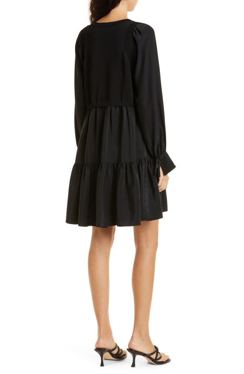 Cinq à Sept Presley Mixed Media Long Sleeve Silk Dress, Alternate, color, 