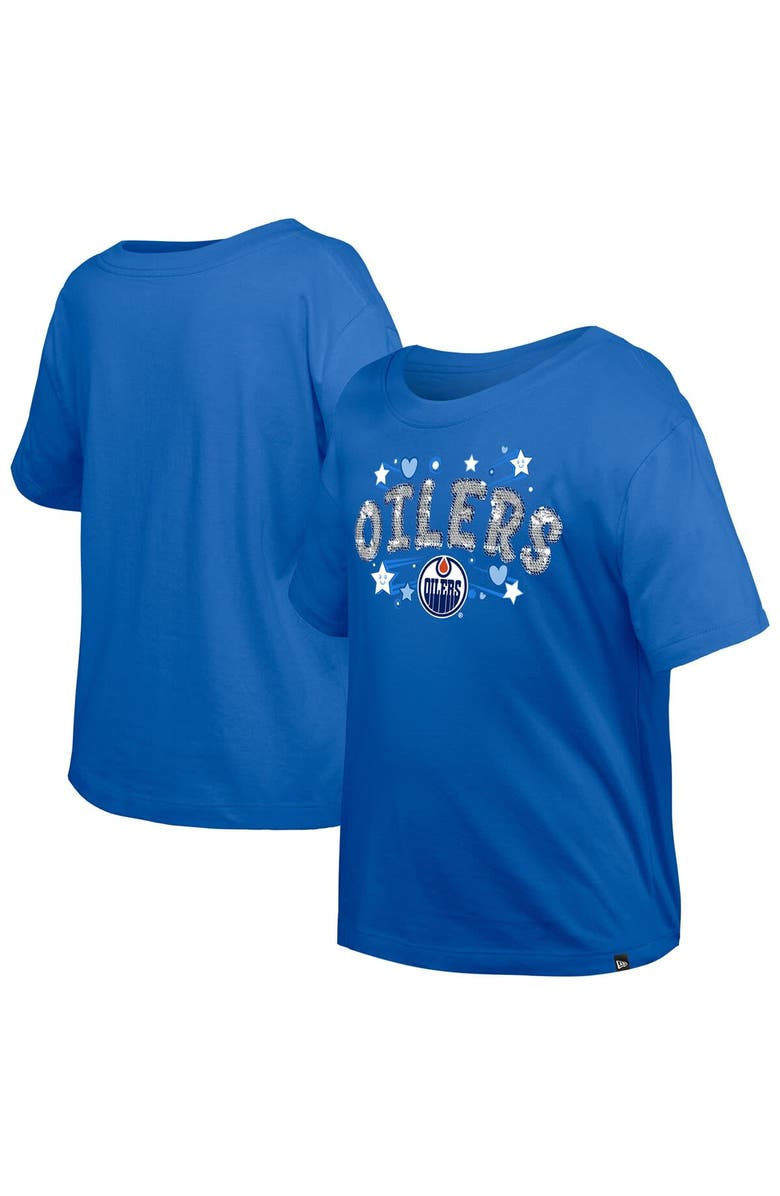 New Era Girl's Youth New Era  Royal Edmonton Oilers Flip Sequin T-Shirt, Main, color, Royal