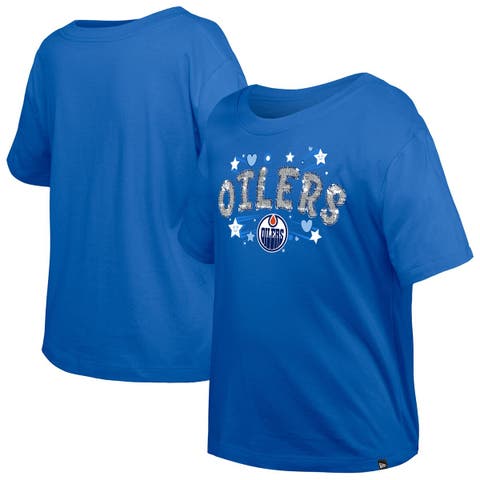 Girl's Youth New Era  Royal Edmonton Oilers Flip Sequin T-Shirt