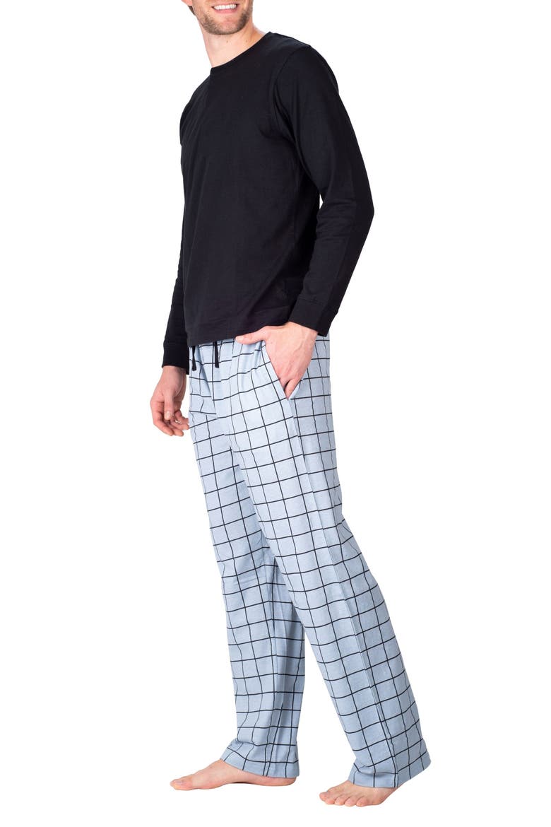 Long Sleeve Pajama T-Shirt & Pajama Pants Set, Alternate, color, BLACK WITH GREY WINDOW PANE