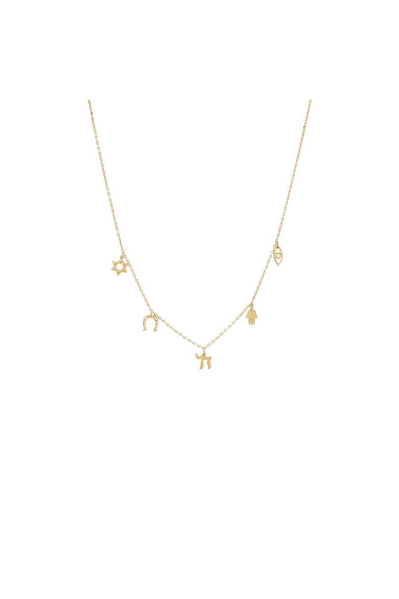 Solid Dangling Multi Charm Necklace 14K, Main, color, 14K Gold
