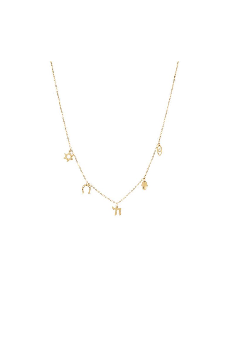 BY ADINA EDEN Solid Dangling Multi Charm Necklace 14K, Main, color, 14K Gold