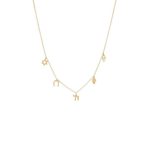 Solid Dangling Multi Charm Necklace 14K